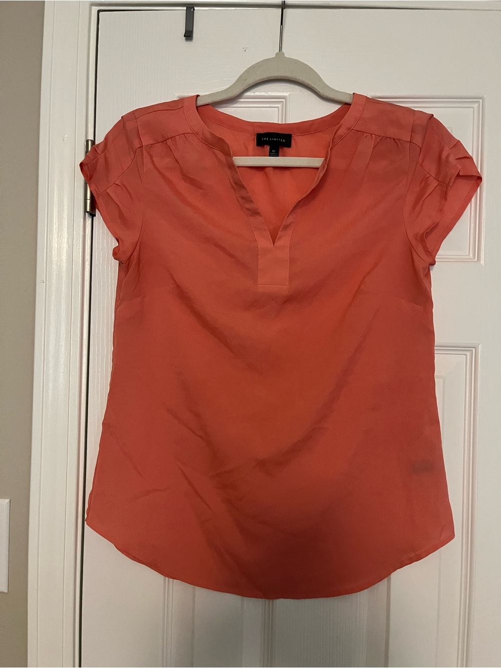 The Limited Coral Split-Neck Cap Sleeve Blouse